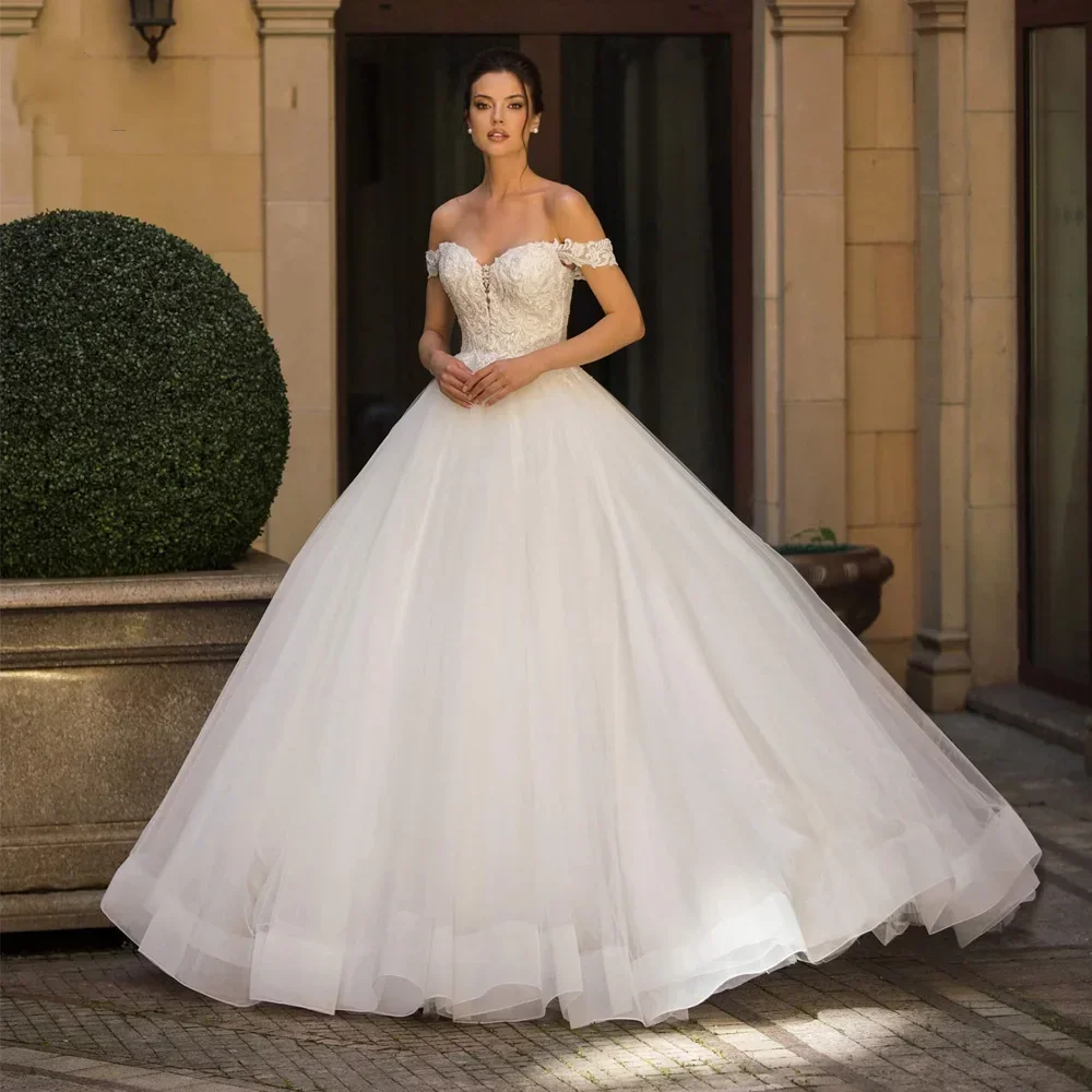 Elegant White A-Line Chiffon Decal Women's Wedding Dress 2026 Sexy Sweetheart Off The Shoulder Dance Bridal Gown Customized