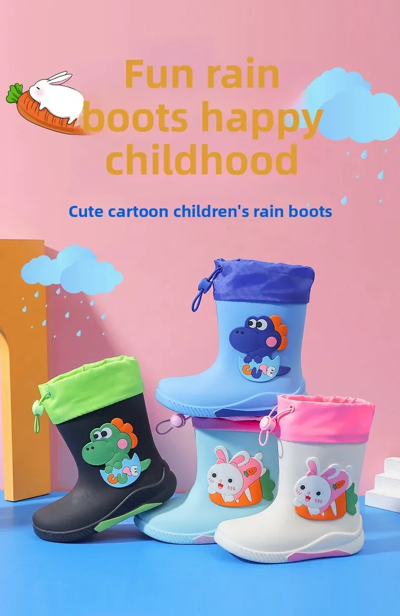 Kinder-Regenstiefel für Jungen und Mädchen, rutschfeste EVA-Outdoor-Cartoon-Dinosaurier-Regenstiefel für Kinder, wasserdichte Schuhe, Wasserschuhe für Mädchen – Detail 3