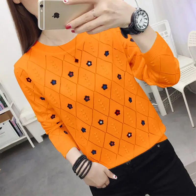 

Женский повседневный вязаный свитер с круглым вырезом и принтом, пуловер с длинными рукавами, офисные топы на осень и зиму