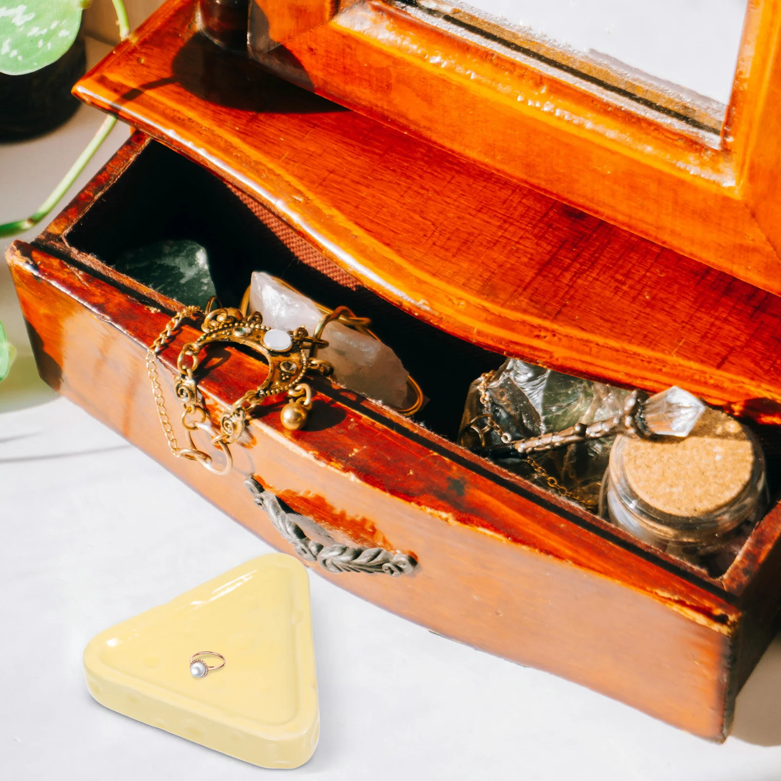 

Bedroom Trinket Dish Bathroom Jewelry Tray Plate Ceramic Ring Cheese Shape Container