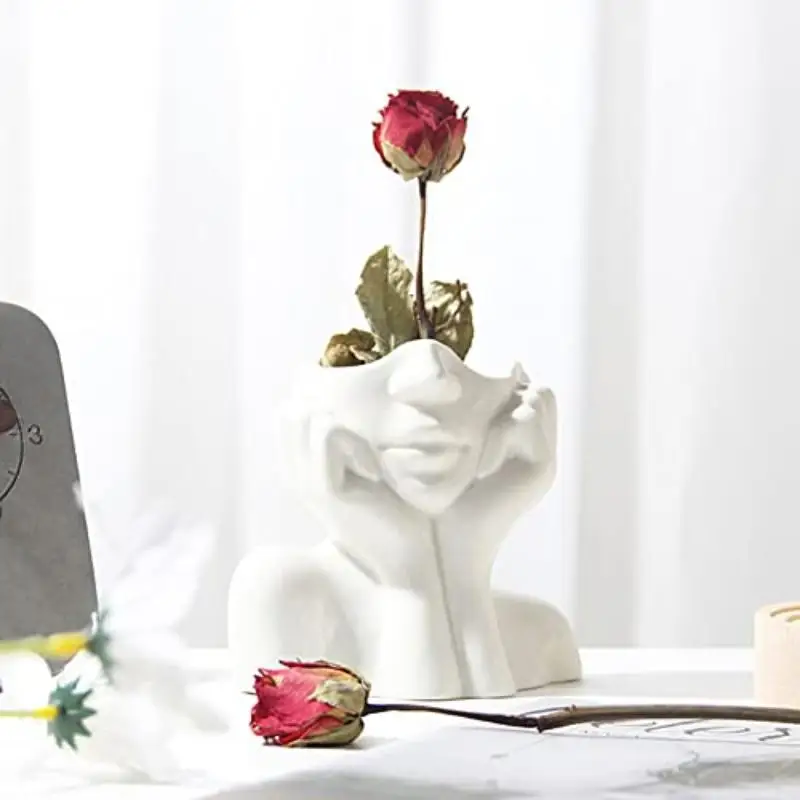 Abstract Face Hand Shaped Ceramic Holder Unique Design For Makeup Brush Storage Desktop Vanity Decor
