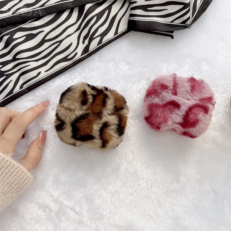 Fashion Fluffy Soft Plush Leopard Earphone Case For Apple AirPods 1 2 Pro 3 Cover Silicone Fur Headphones Box Protector Cases