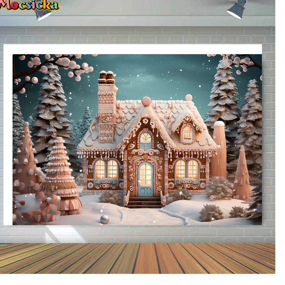 Mocsicka зимние Рождественские фоны для фотосъемки дом конфеты снег праздник семейный портрет фото фоны для студийной съемки