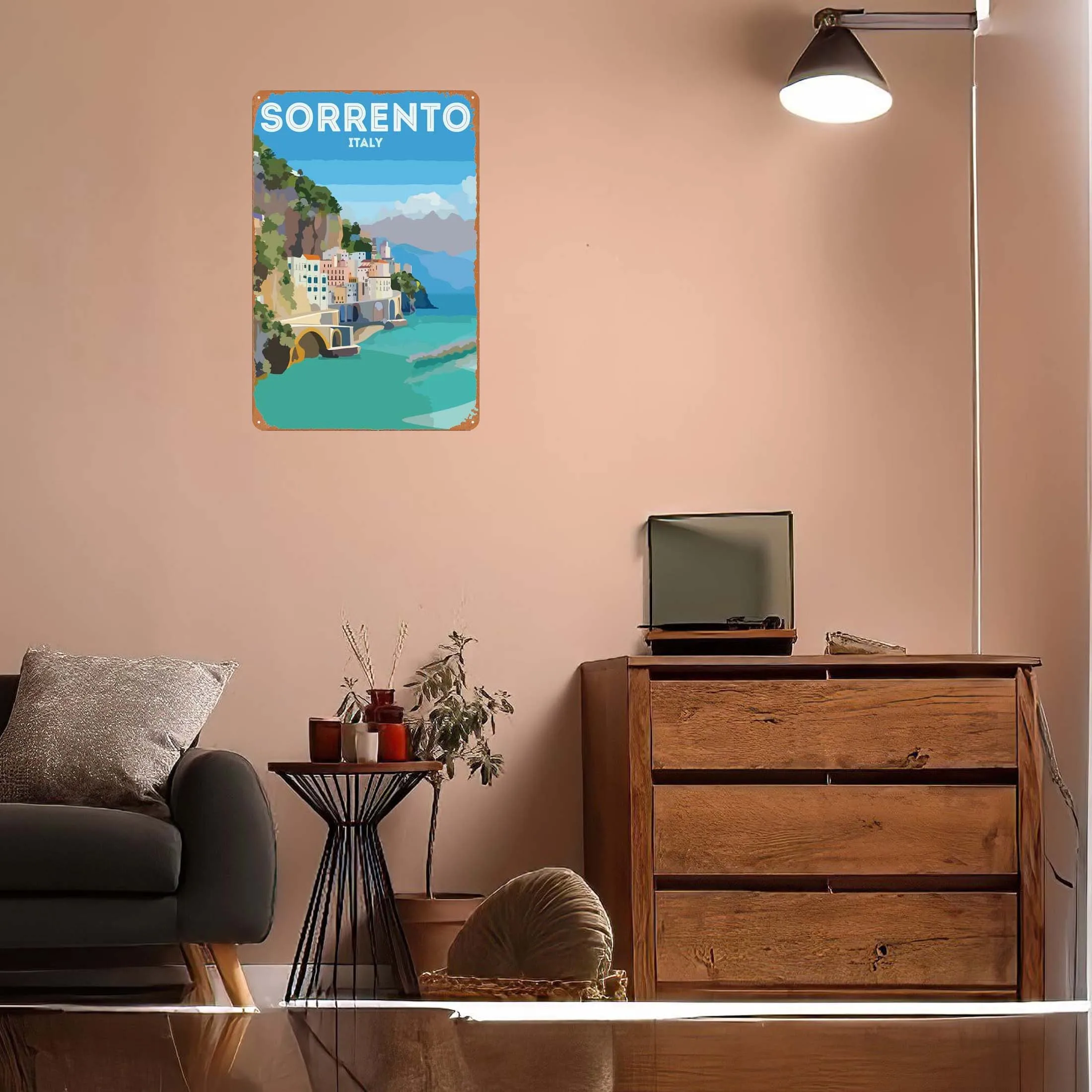 Travel to Sorrento Tinplate Sign Poster Home Decoration Luxury Vintage Metal Sign Plaque for Wall Art Decoration Coffee Bar Room