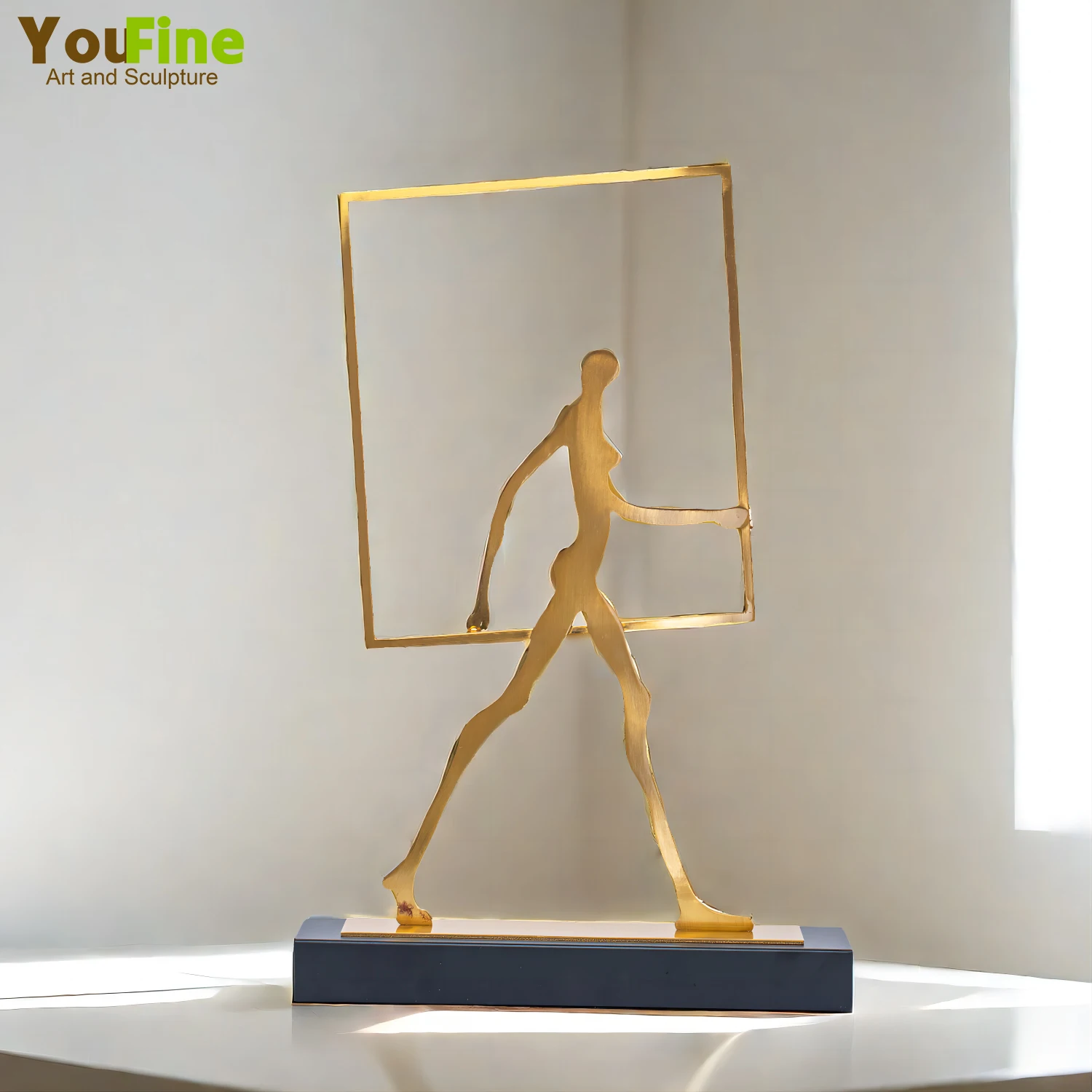 35cm Abstract Metal Sculpture Creative Handmade Metalwork Walking Figurines Modern Art Home Hotel Decor Luxury Gift