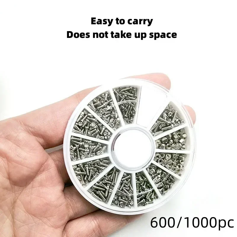 1000 Pcs 12 Kinds of Small Stainless Steel Screws Electronics Nuts Assortment for Home Tool Kit For Watch Glasses Assorted Set
