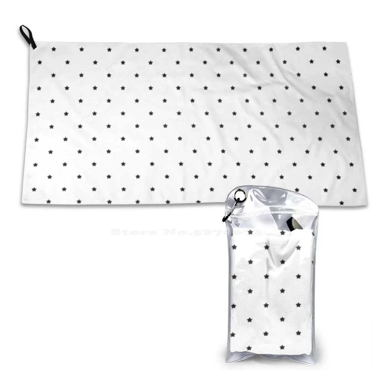 Black Painted Mini Stars On White Print Washcloth Soft Towel Black Painted Mini Stars Repeat White Background On