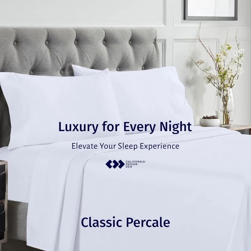 Set lenzuola queen size certificato 100% cotone egiziano - Set lenzuola matrimoniale in percal leggero e croccante Dee