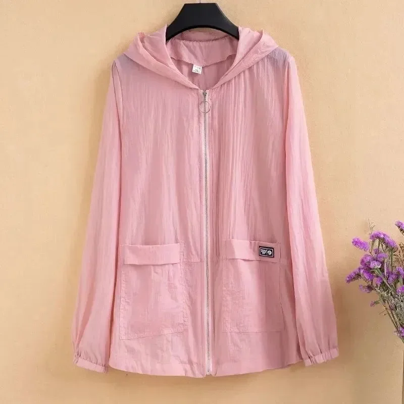 2024 Summer Women Hooded Beach UV Jacket Female Long Sleeve Sun Protection Clothing Windbreaker Ladies Casual Thin Top