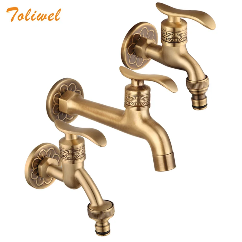 Antique Brass Wall Mount Garden Hose Laundry Mop Sink Washing Machine Faucets Tap Outdoor Cold Water Spigot