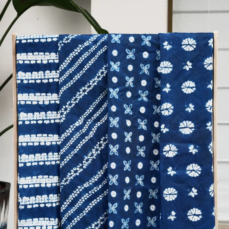 Ethnic Style Deep Blue Fabric Tie Dye Retro Geometric Printed Cloth for DIY Sewing Curtain Homestay,Restaurant Decorate Material
