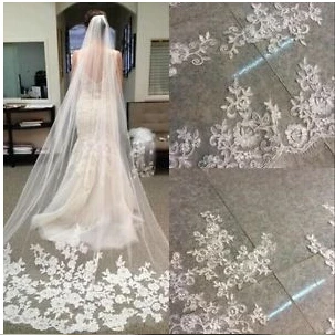 Imagen 2 del producto Velos de novia para catedral, velos de colorete para boda, encaje largo de 1 nivel con peine blanco/velo de novia de color marfil hecho a medida