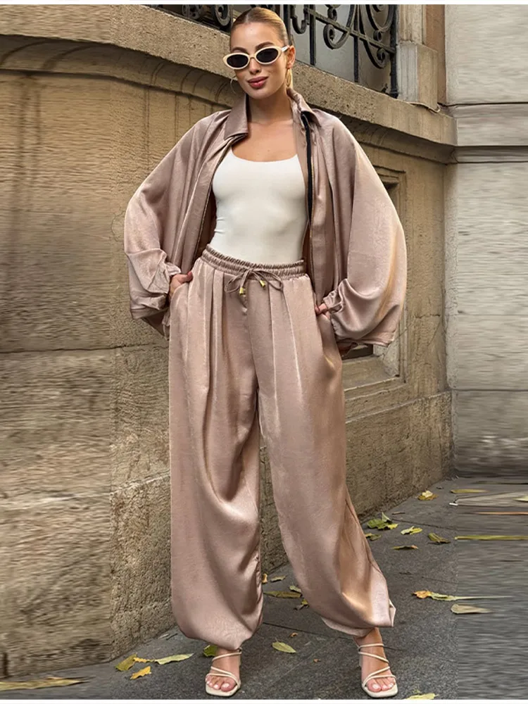 

Chic Lagenlook Set Batwing Sleeve Shirt Wide Leg Pants Women Spring Casual Street Trendy Vintage Outfits