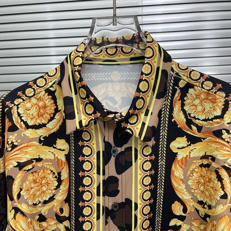 Luxury Royal Shirts Men Casual Social Paisley Floral Leopard Digital Printing Shirt Manga Longa Prom Party Shirts Ropa Hombre
