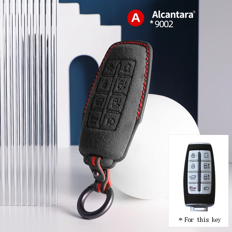 

Alcantara Car Key Case Cover Holder Key Shell Buckle For Hyundai Genesis G80 GV70 Gv80 GV90 2020 2021 2022 Accessories