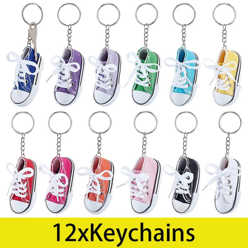 

12Pcs Mini Shoes Keychain Cloth Material Shoe Key Rings