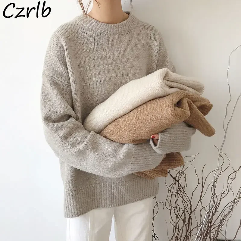Jerséis de punto para mujer, suéter de estilo coreano Vintage con cuello redondo, jersey para mujer de 4 colores minimalista Insid Basic, gran oferta de moda de otoño