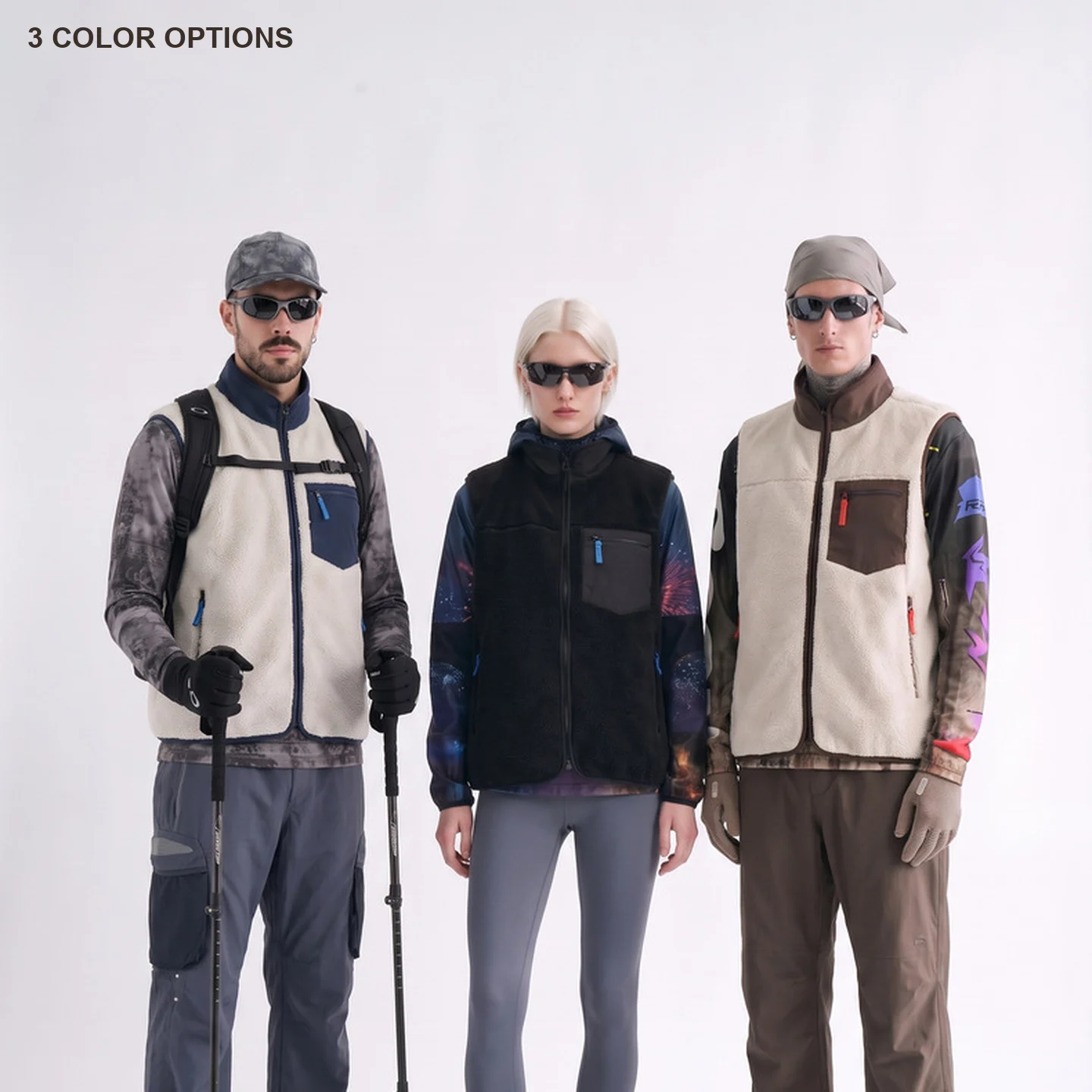 Mens Fleece Vest Sleeveless Color Block Outdoor Waistcoat Warm Casual Layering Jacket with Pockets for Autumn Winter Hiking