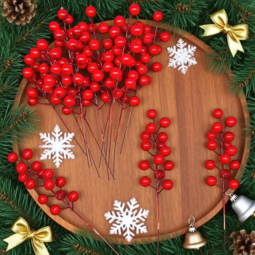 12Pcs Plante Artificielle Houx Petit Fruits Rouge De Noël Maison Chambre Table Décor De Mariage En Plein Air Fleur D'anniversaire de Haute Qualité Cadeaux