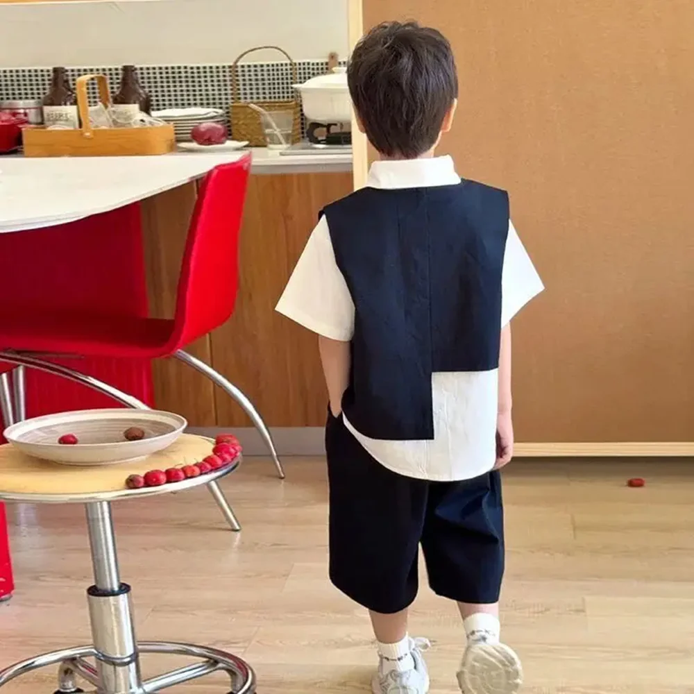 

Children's Summer Outfit Set 2026 New Stylish Boys Casual Vest Shirt Shorts Three-Piece Suit Trendy Kids Ensemble