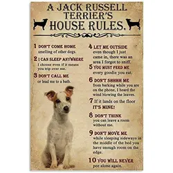 Vintage Metal Sign A Jack Russell Terrier's House Rules Tin Sign for Bar Cafe Club Wall Decoration Plaque  Art Iron Painting