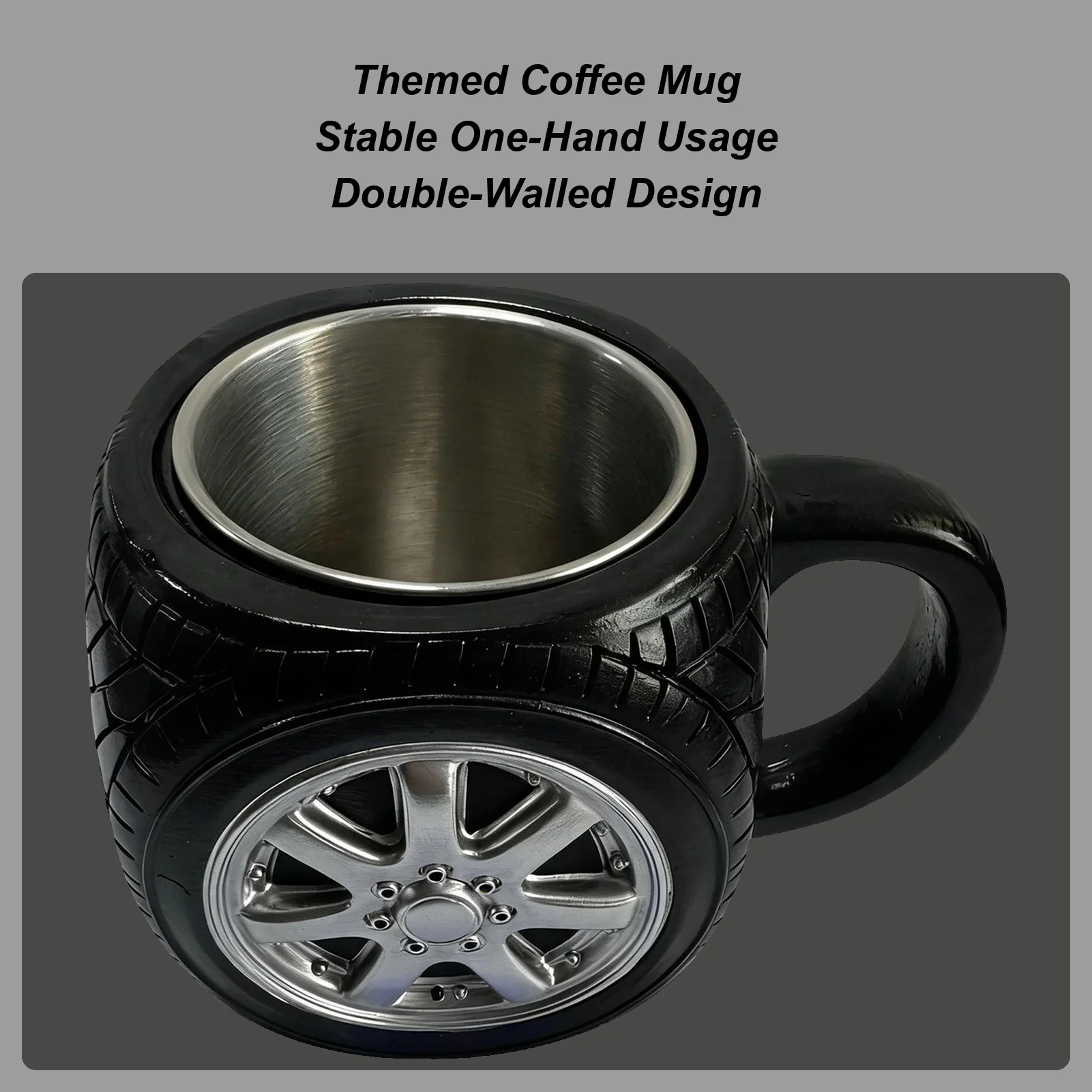 Funny Mugs 300ml Insulated Non Slip Drinkware Stainless Steel Tire Mug Tea Cup for Home Living Room Kitchen Office Apartment