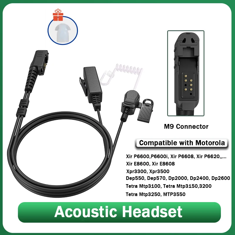 Big PTT Acoustic Headset Air Tube Earpiece Earphone Compatible with Motorola Xir P6600 P6620 XPR3300 XPR3500 MTP3250 TwoWayRadio