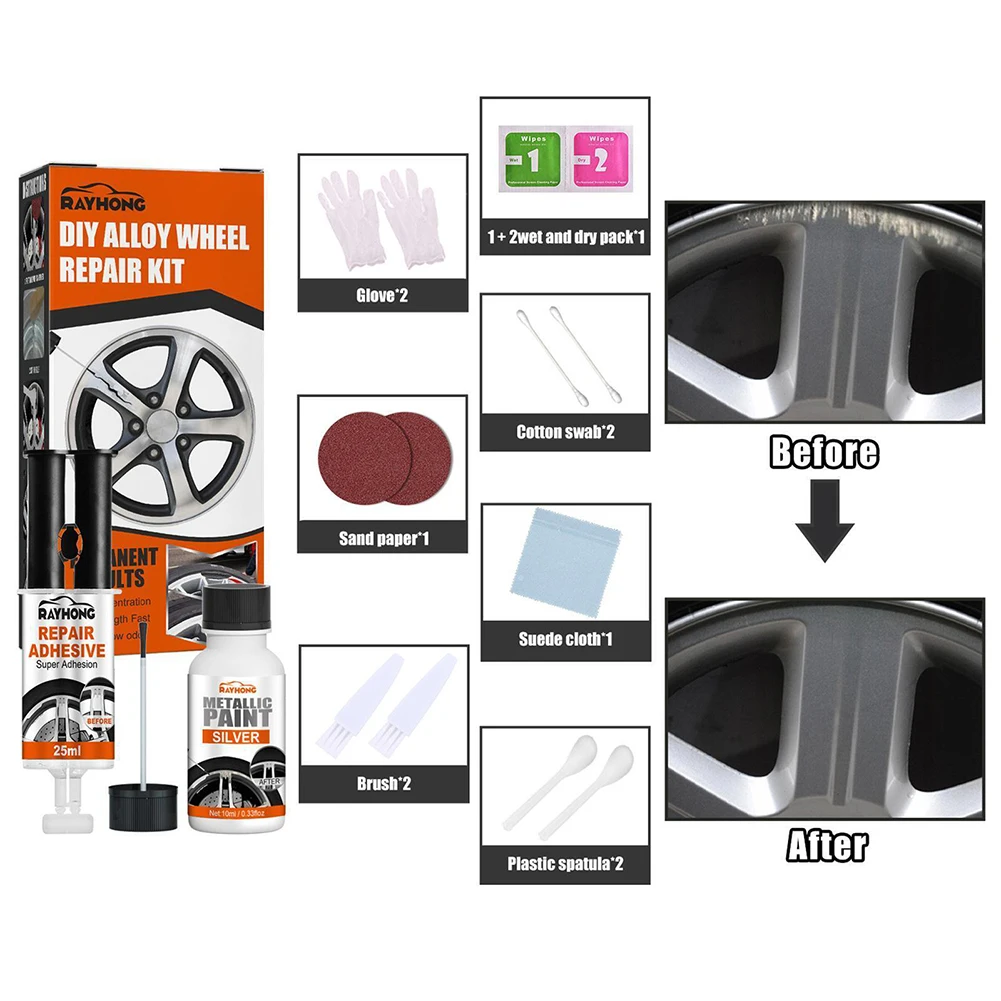 

Car Rim Care Wheel Restoration Repair Kit Universal Alloy Wheel Rim Scratch Repair Kit For Car Scratch Fix Quick