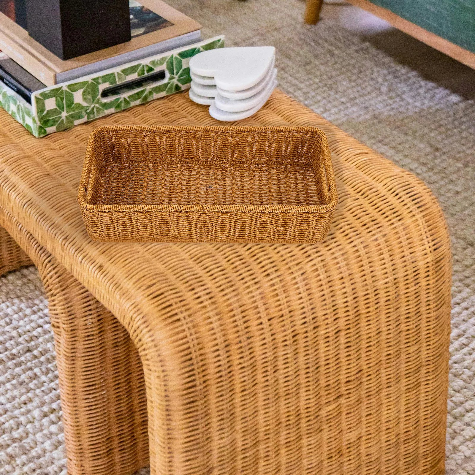 

Прямоугольная плетеная корзина для хранения столовых приборов из имитации ротанга, органайзер для кухонной утвари, контейнер для хранения посуды и столовых приборов