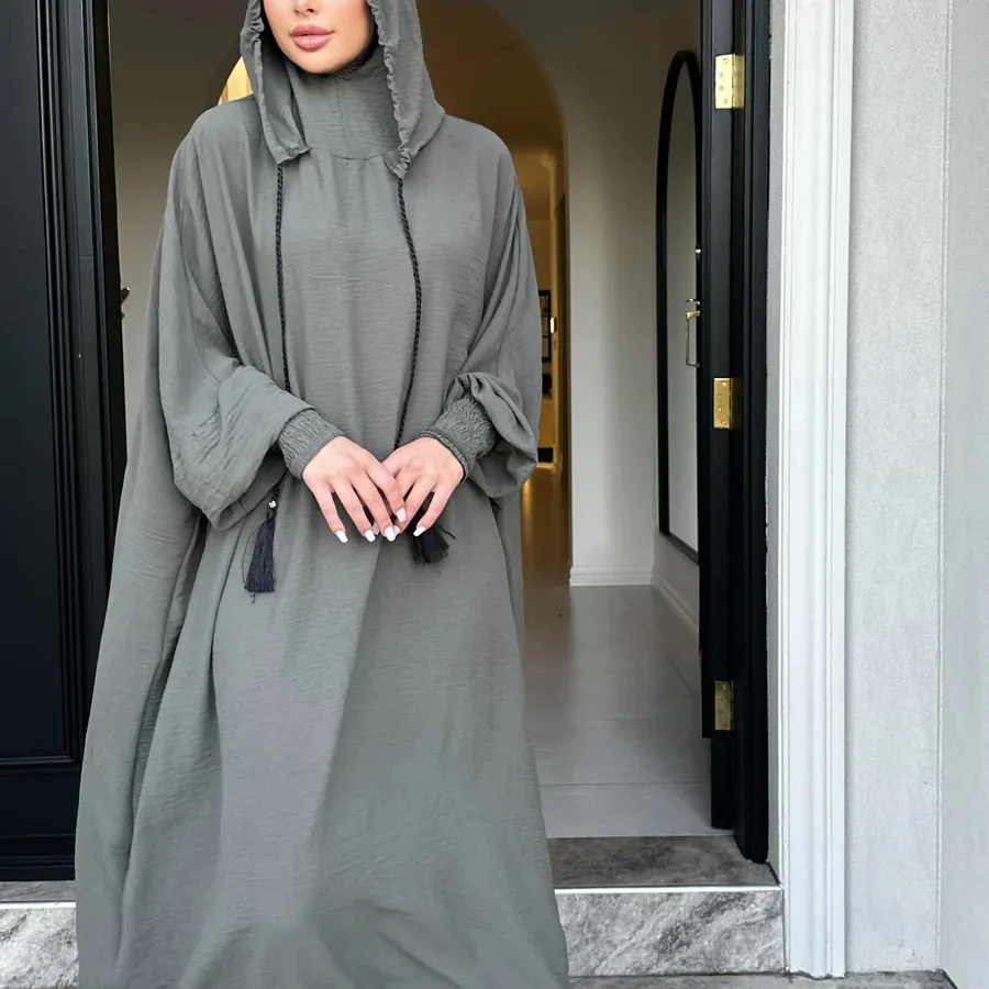Commercio all'ingrosso di alta qualità Dubai EID Ramadan pianura islamico modesto Abaya donne musulmane vestono jazz crepe felpe sportive casual Abaya