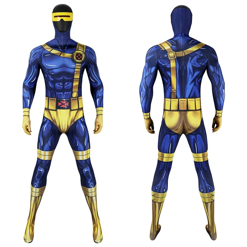 X-MEN 97 Cyclops Cosplay Jumpsuit Mask Scott Summers Cosplay Costume Zentai Suit Superhero Halloween Outfit Party Bodysuit