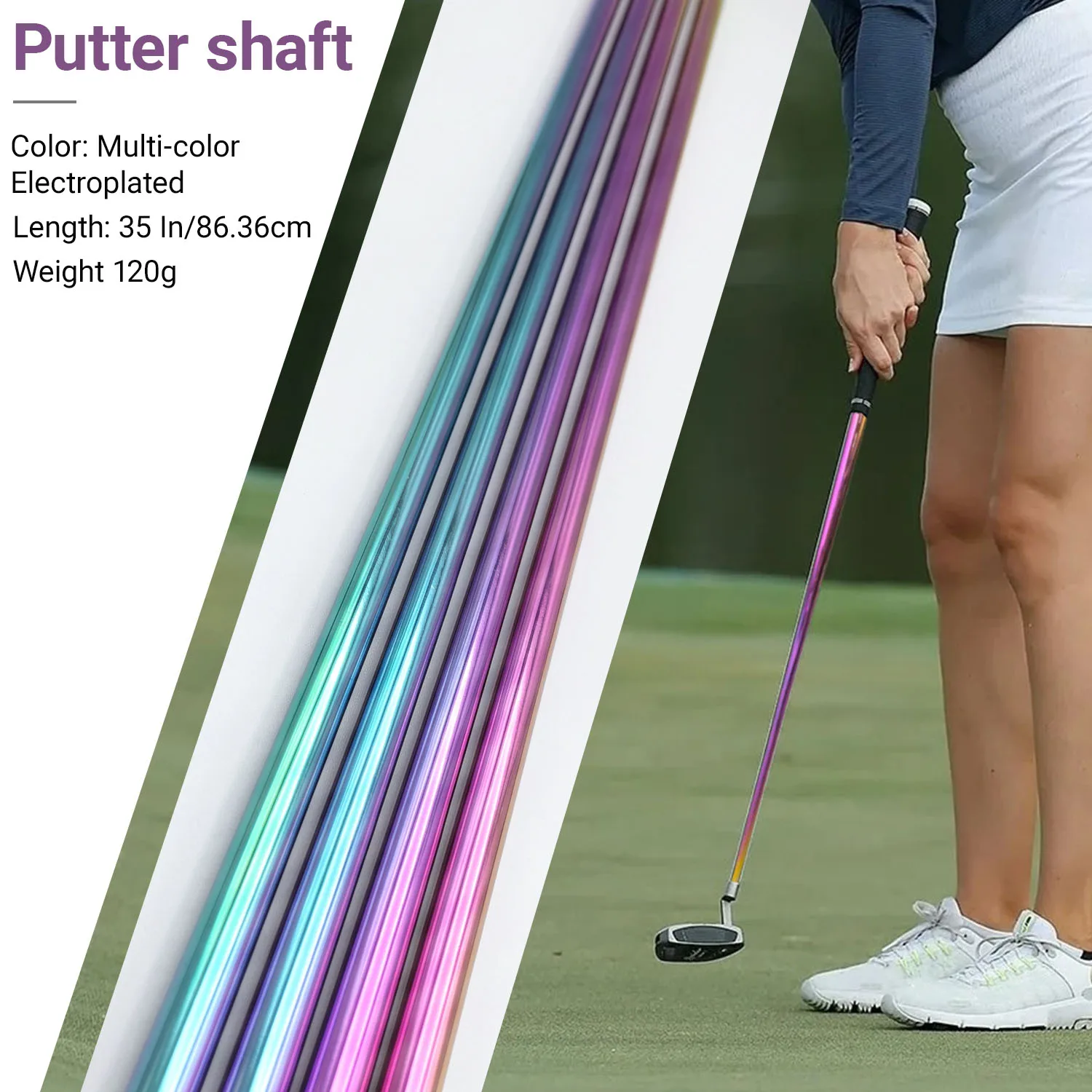 1 manche de golf, manche en acier électroplaqué multicolore, manche de putter de 35 pouces/86,36 cm, équipement de golf haut de gamme pour hommes et femmes