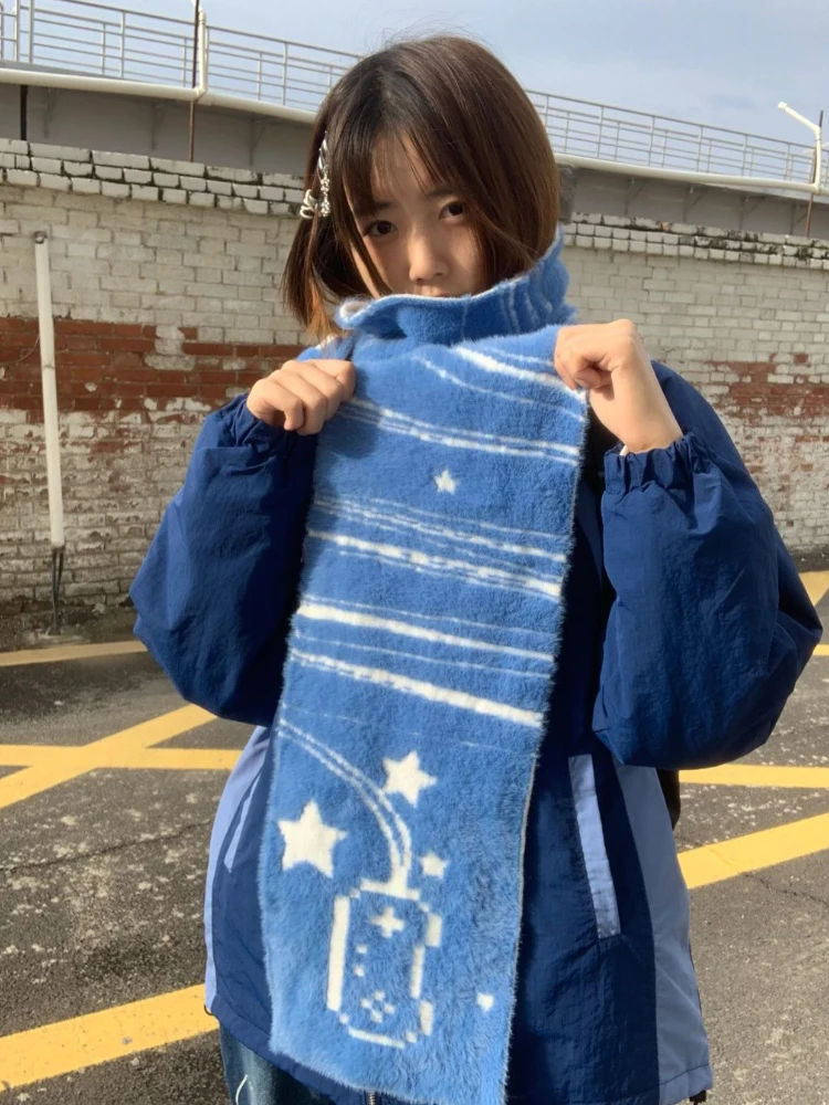 2024 Japanese Fairy Cartoon Streetwear Scarves Y2k Aesthetic Girl Printing Scarf Harajuku Two-sided Warmth Grunge Neckerchief