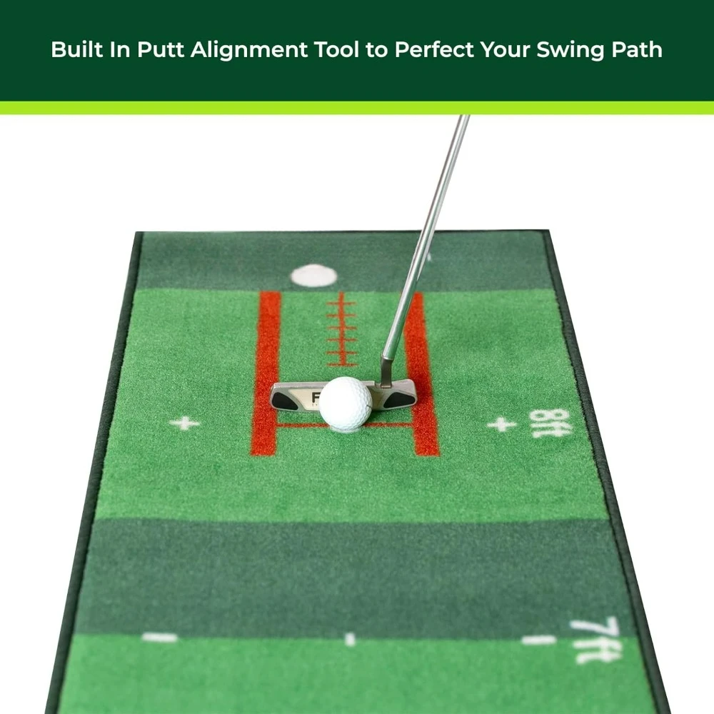 Indoor Putting Mat with Putt Alignment Training Aid, Golf Putting Green with Silicone Cup and Targets, Putting Matt for Indoors.