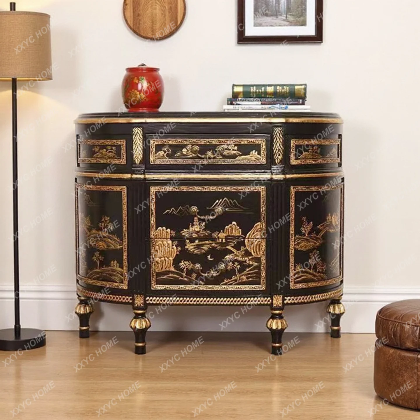 Retro entrance cabet light luxury dining side cabit solid wood living room TV cabin partition cabine bedroom chest cabine