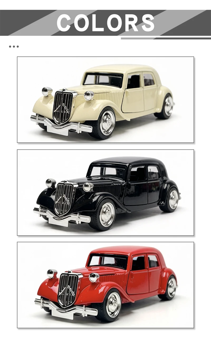 1:36 Legierungsdruckguss-Modellauto 11CV, Vintage-Automodell, klassisch, mit Rückziehfunktion, Türen zum Öffnen, Modellfahrzeug-Replik für Sammlung, Geschenk, Spielzeug – Detail 7