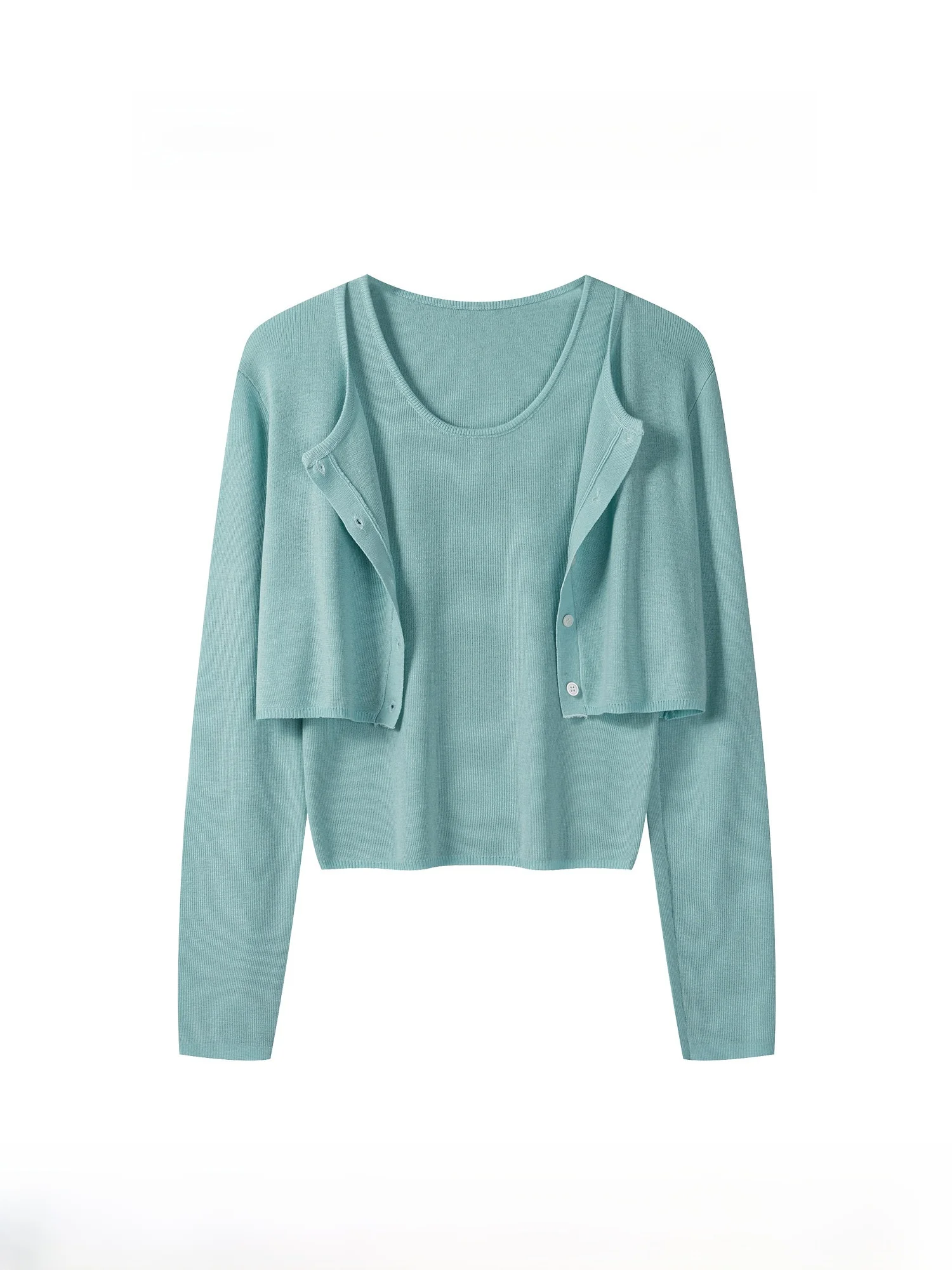 

Ele een U-Ne Vest Light Weight Cardigan Set for Women Summer Charming Two-Piece Suit Slim Fit Wool Blend Long Sve
