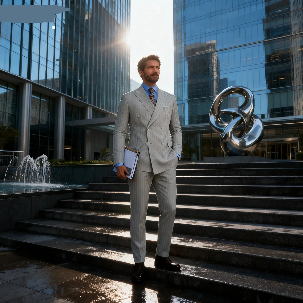 

Marrom Marinho 2-Piece Men's Tuxedo Set Formal Business Wedding Double Breasted Blazer with Peak Lapel Suiting for Men