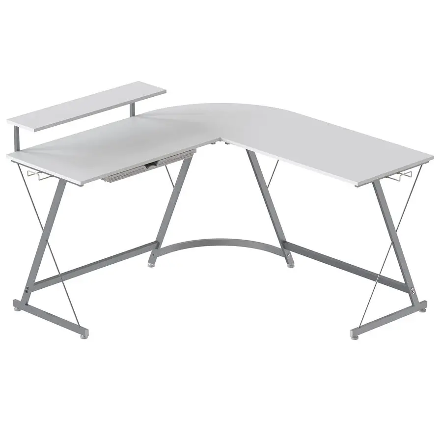 51 x 51 Inches Vista LShaped Desk with Monitor Stand and Drawer, White