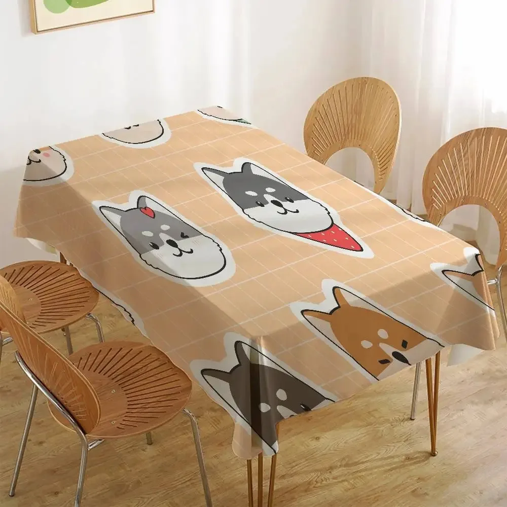

Cute Puppy Print Tablecloth Waterproof Polyester, Cartoon Dog Table Cover, Picnic Blanket, Camping Table Cover, Dining Decor