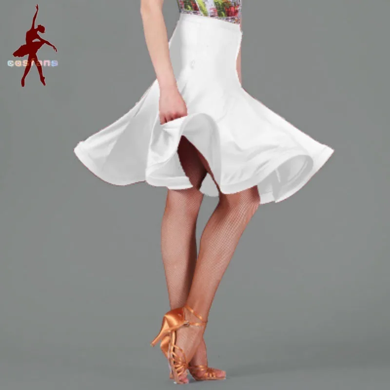 Nouvelle jupe de danse latine pour femmes adultes, bas de danse carré, taille haute, jupe en os de poisson, bordure en filet, jupe à grand ourlet