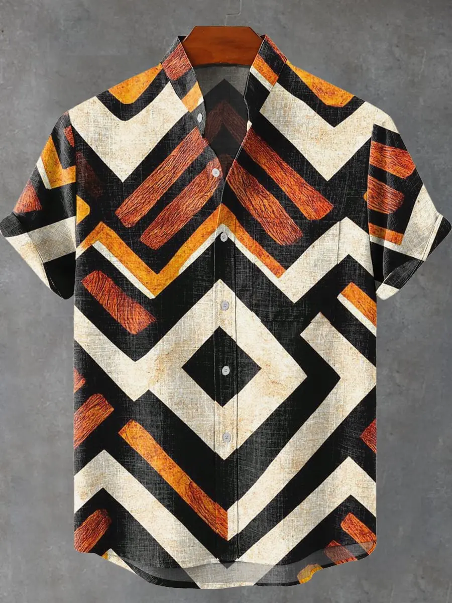 

Винтажная мужская рубашка с коротким рукавом, удобная модная рубашка с коротким рукавом с художественным узором, летний топ на пуговицах с 3D цветочным принтом