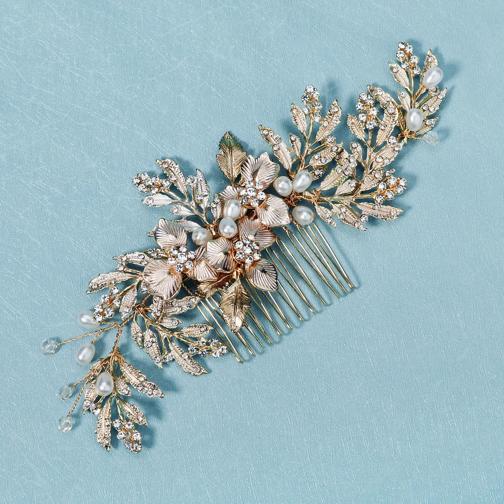 Luxury Heavy Duty Alloy Flower Hair Comb Fashion Crystal Pearl Hairpin Headpiece Festive Wedding Women's Hair Clips As Gifts