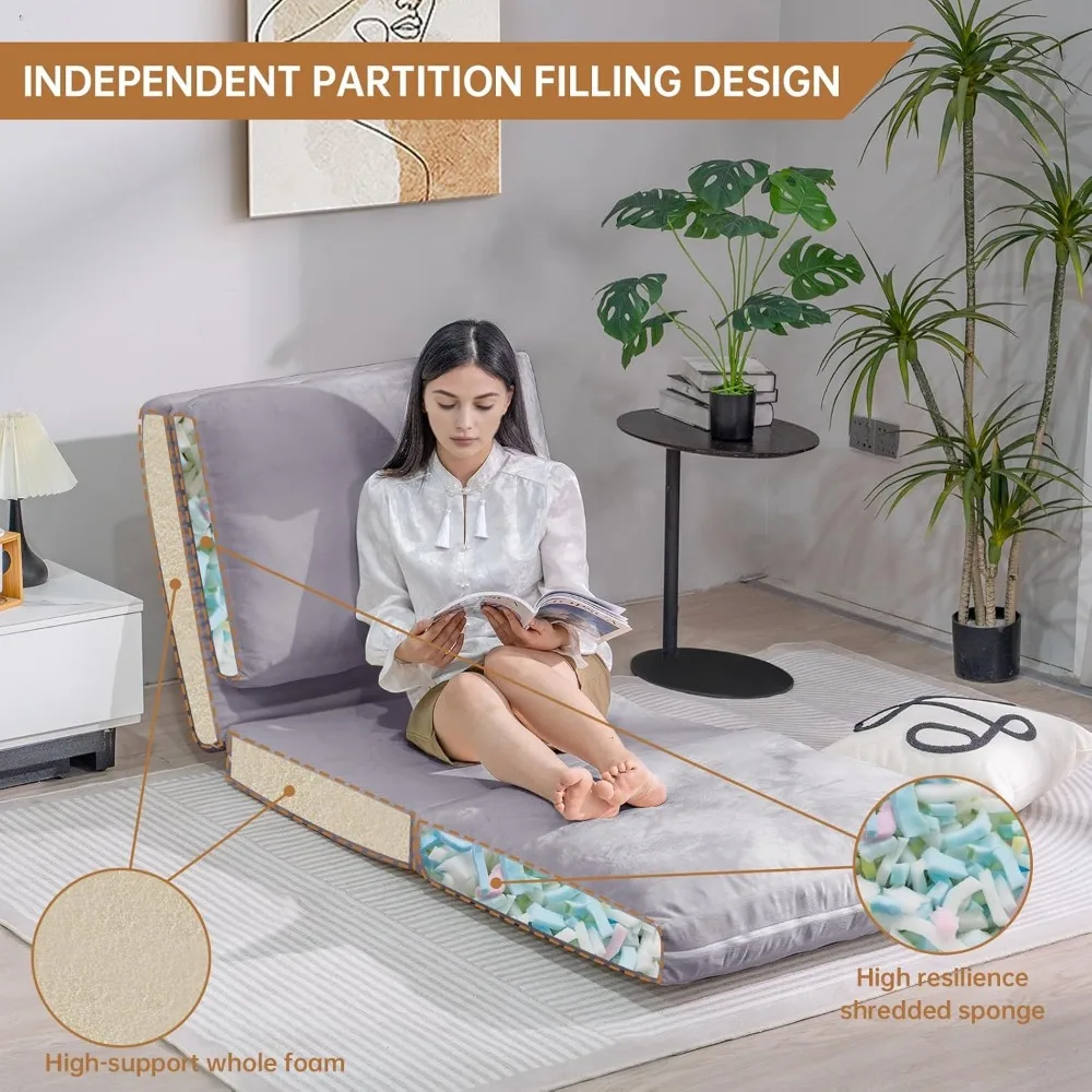 كراسي بين باج للبالغين، سرير أريكة قابل للطي، سرير أريكة أرضية، مرتبة أرضية قابلة للطي مع غطاء من الفرو الصناعي الناعم قابل للغسل، #5