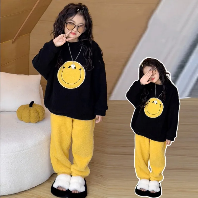 2026 Winter Pajamas Set For Girls Cartoon Plush Pajamas Children's Sleepwear Suit Homewear Warm Pajama Outwear Outfits Nightwear