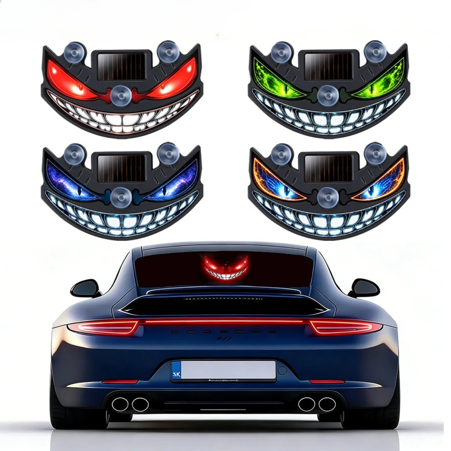 Demon Eye Solar Powered LED Car Warning Light 1Pc Wireless Auto Blinking Eye Lamp for Triangle Window Safety Warning Lamp