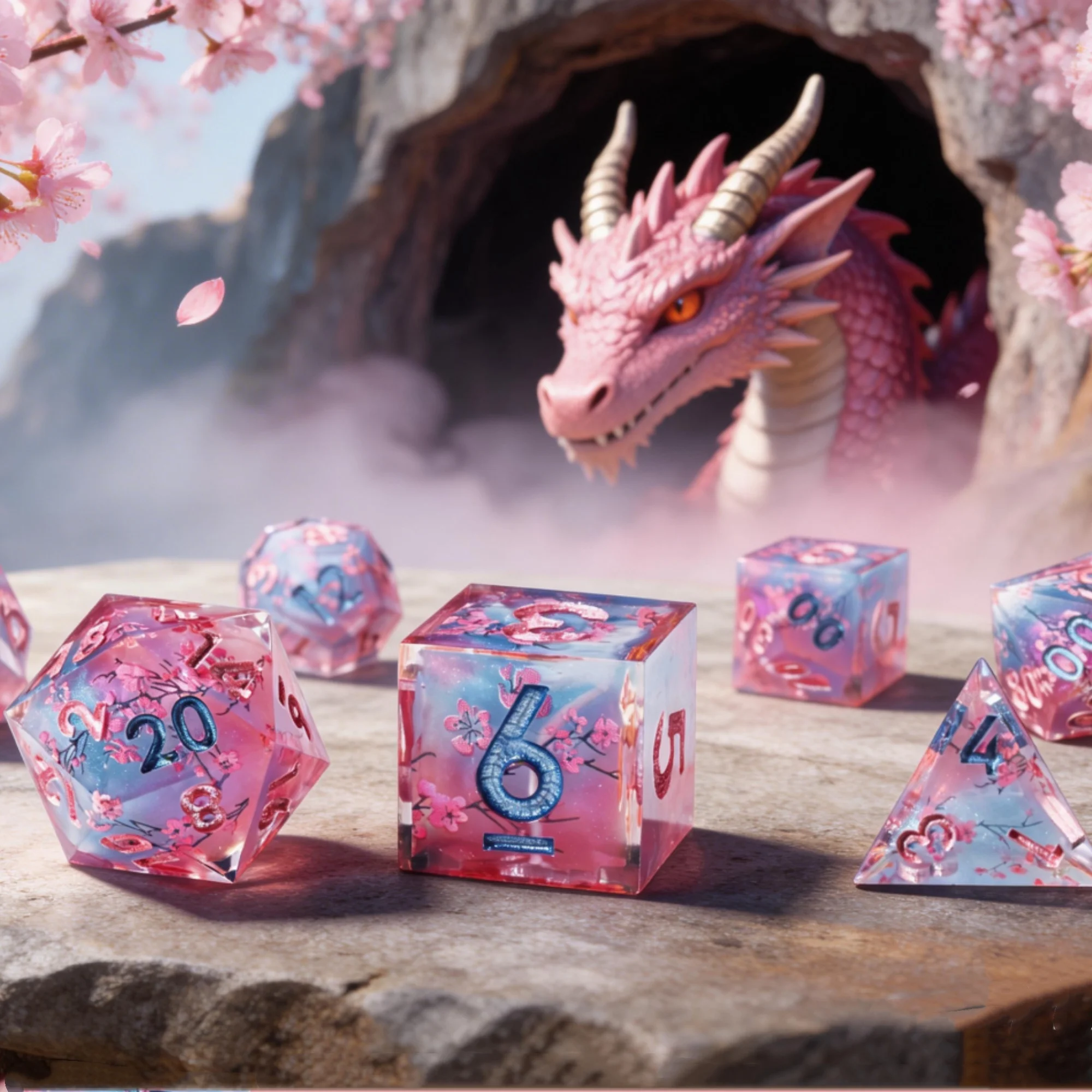 

Набор кубиков MINI PLANET Cherry Blossom DND, 7 шт./компл., многогранные кубики ручной работы из смолы для TRPG Dungeons & Dragons, набор острых игральных кубиков