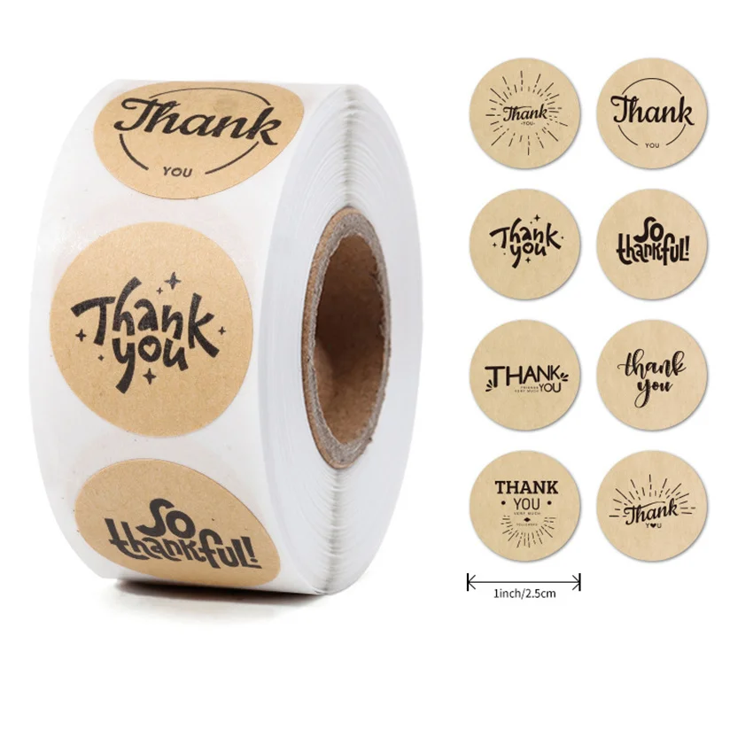 100-500Pcs Kraft Paper Thank You Label Stickers for Cards Gift Package Wedding Party Baking Wrapping Seal Stickers Scrapbooking