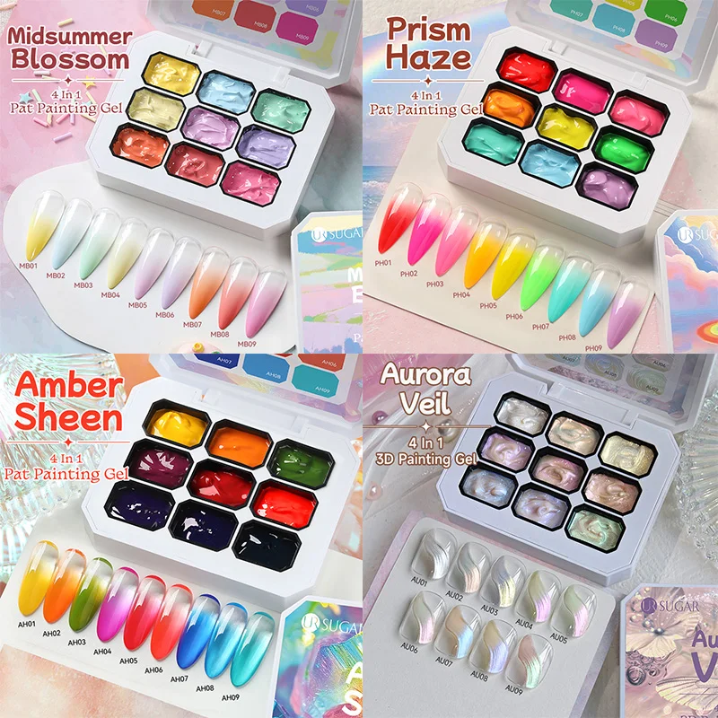 UR SUGAR Gel de Peinture pour Ongles 9 Couleurs/1 Groupe, Macaron Printemps-Été 4-en-1, Idéal pour le Dégradé et le Stamping