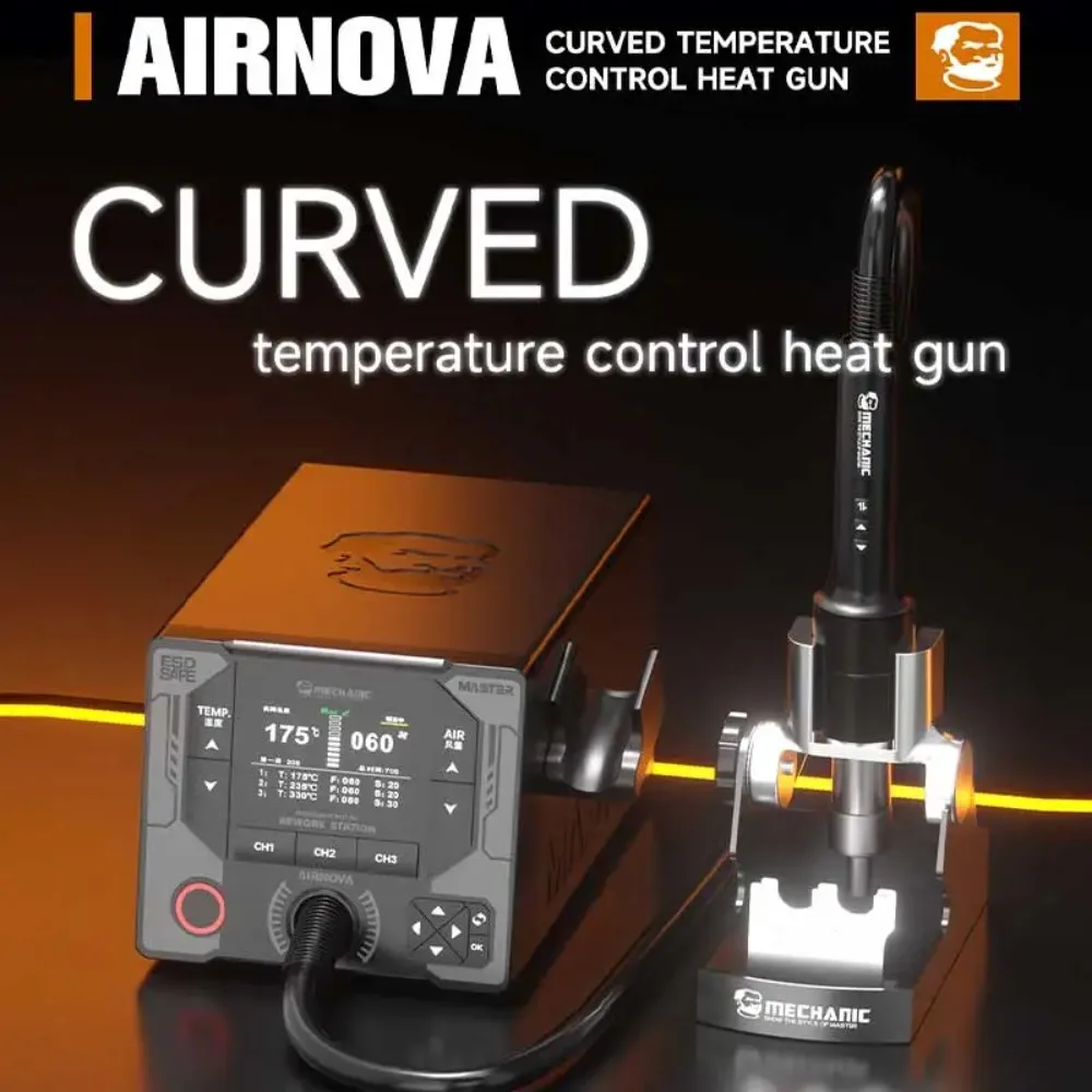 MECHANIC AIRNOVA Curved Temperature Control Hot Air Gun Soldering Station 1200W for Phone BGA IC PCB Rework Desoldering Tool